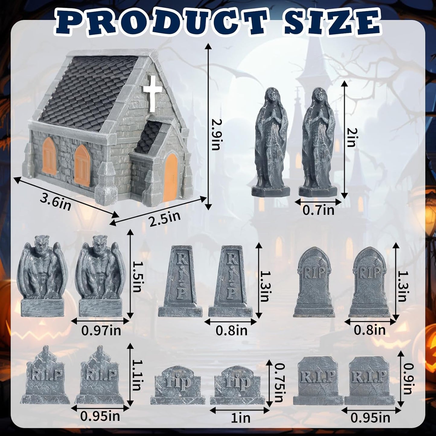 Rileryan Miniature Church Tombstones - 15 PCS Gargoyle Virgin Figurines for Halloween Decor