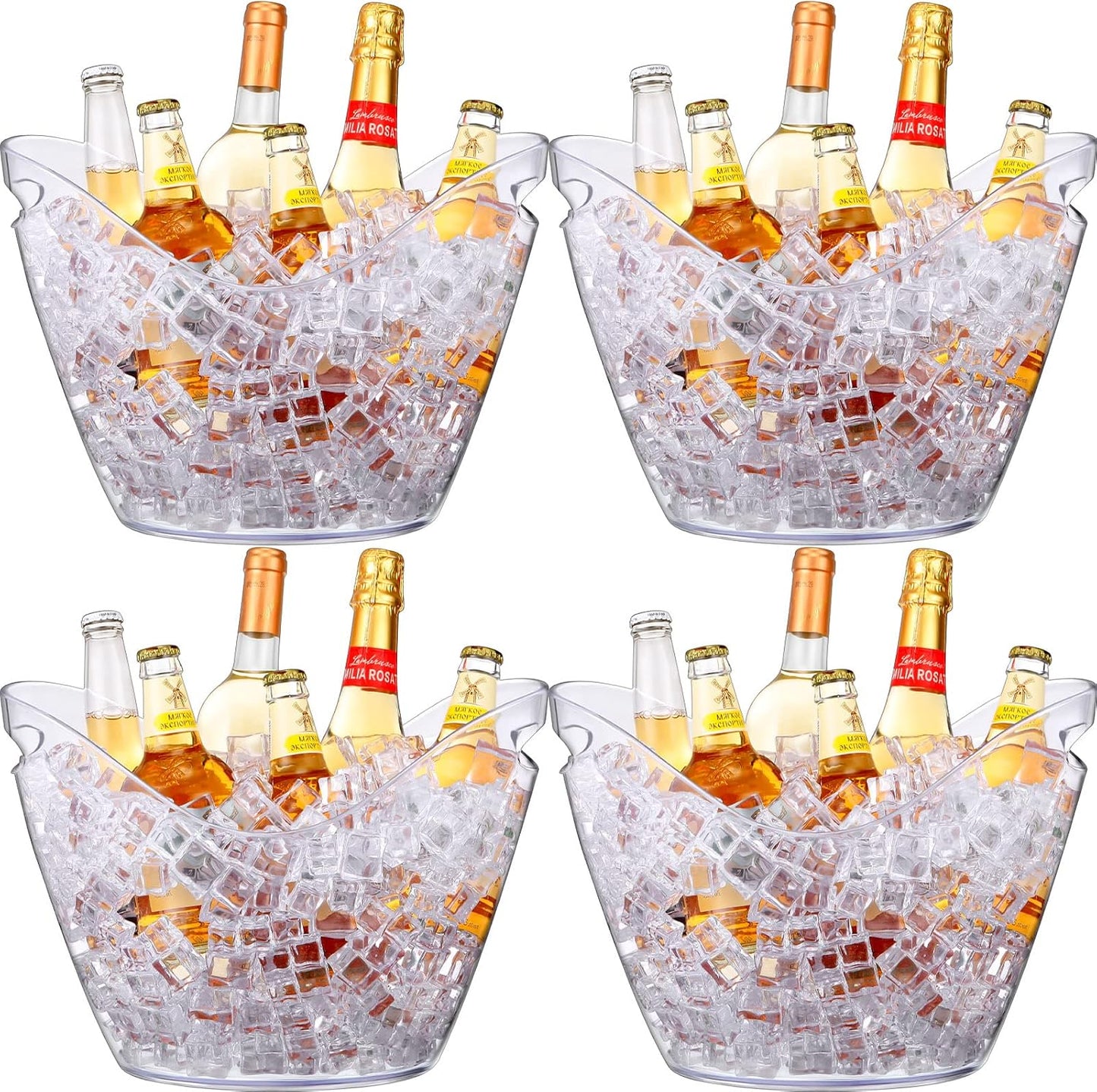 Sunnyray 4 Pack Ice Buckets Large Beer Bucket Clear Acrylic Drink Cooler Plastic Ice Beverage Tub Champagne Bottles Bucket Chiller Bin Drink Buckets for Party Barbecue Picnic Home Bar (8L)