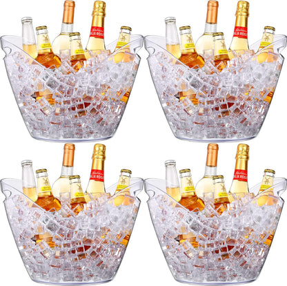 Sunnyray 4 Pack Ice Buckets Large Beer Bucket Clear Acrylic Drink Cooler Plastic Ice Beverage Tub Champagne Bottles Bucket Chiller Bin Drink Buckets for Party Barbecue Picnic Home Bar (8L)