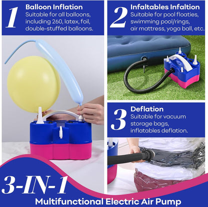 Skiennix Electric Balloon Pump - 3-in-1 Portable Air Inflator/Deflator for Latex & Foil Balloons | 110V Dual Nozzle