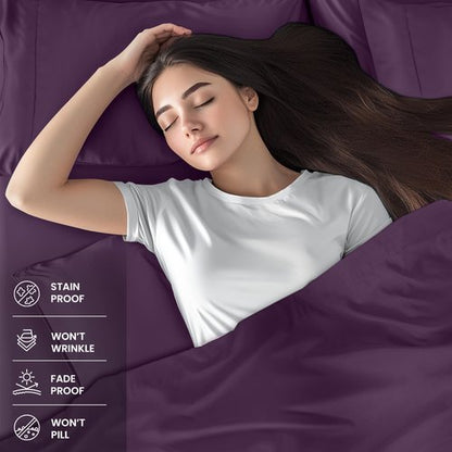 Utopia Bedding Full Sheet Set – 4 Piece Bed Sheets for Full Size Bed, Soft and Breathable Microfiber, Includes 1 Fitted Sheet, 1 Flat Sheet and 2 Pillowcases (Dark Purple)