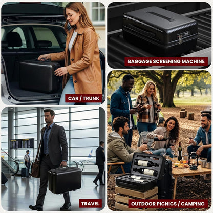 Wine Travel Suitcase for 4 Standard Wine Bottles - 360-degree All-around Protection Bottle Luggage for Airplane, Car, Outdoor Carrying - Impact Resist, Sturdy, Waterproof Wine Bottle Protector Case