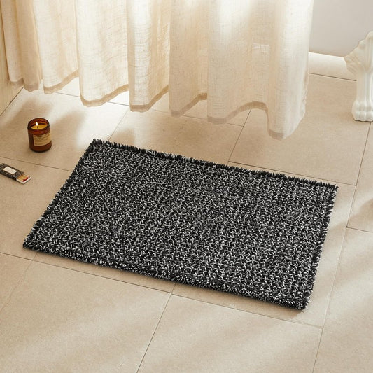 TYUU Black and White Bathroom Rugs, Waffle Bath Mat Non Slip Washable Super Absorbent Quick Dry Boho Farmhouse Bathroom Decor, 30"x20" Black and White