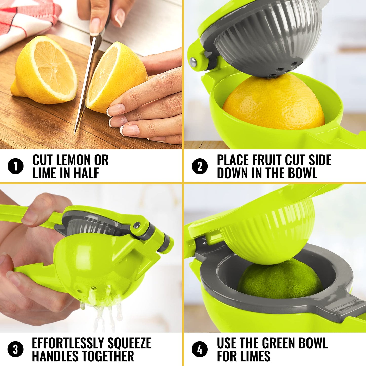 Zulay Metal 2-In-1 Lemon Squeezer Manual - Sturdy, Max Extraction Hand Juicer Lemon Squeezer Gets Every Last Drop - Easy to Clean Manual Citrus Juicer - Easy-to-Use Lemon Juicer Squeezer - Yellow/Grey