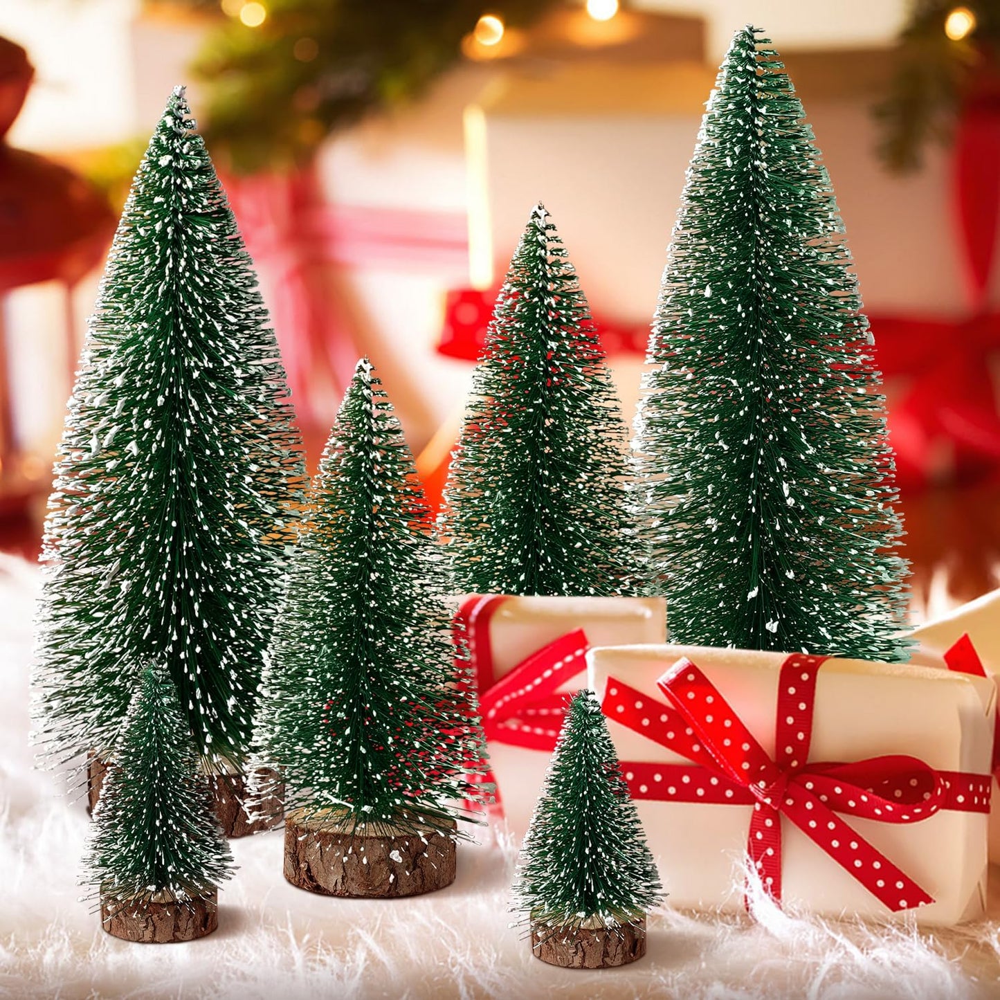 Skiennix Mini Christmas Trees - 6pcs Artificial Bottle Brush Decor for Indoor/Outdoor Holiday Use | Green
