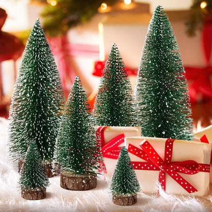Skiennix Mini Christmas Trees - 6pcs Artificial Bottle Brush Decor for Indoor/Outdoor Holiday Use | Green