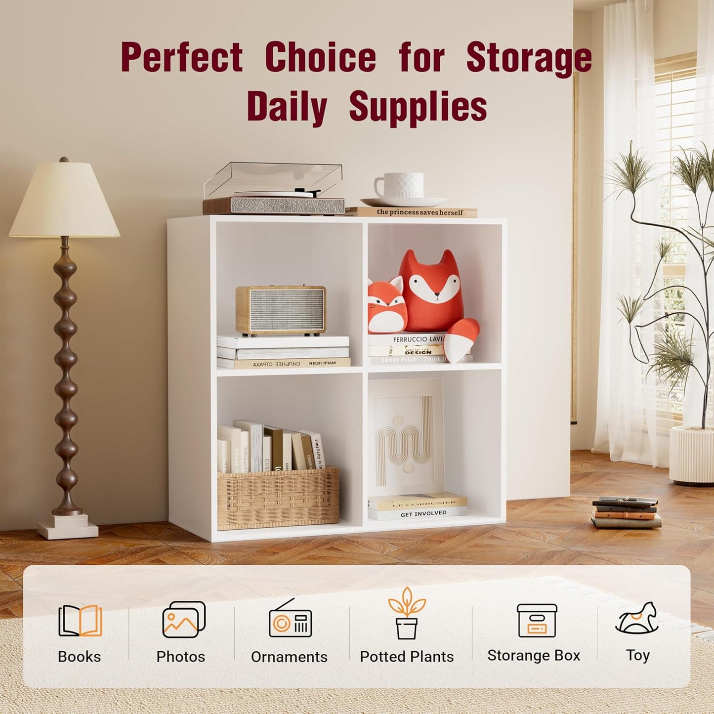 Wooden Cube Storage Organizer by [Brand Name] - 11 Open Cubes, Stackable Modular Bookcase | 2-Tier Bookshelf in White