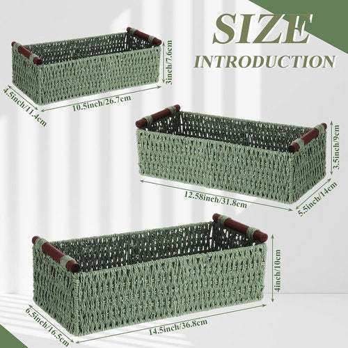 Boao Woven Decorative Storage Baskets - Handmade Boho Paper Rope Baskets for Organizing | 3 Pcs Set