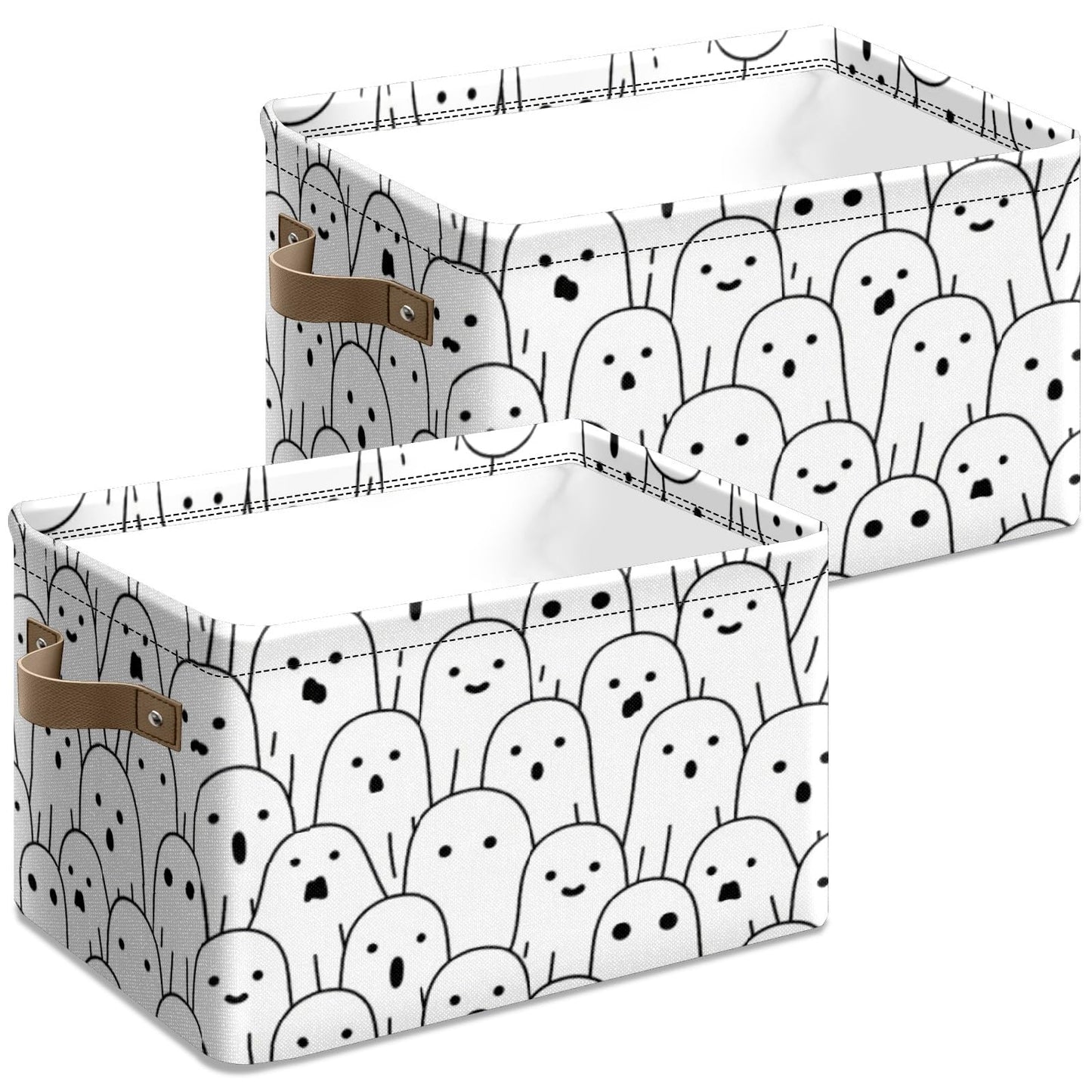 Andemie Cute Halloween Basket Toy Boxs Ghost Basket 10x14x8 in Rectangle Storage bins with Handle Foldable Organizer Bins for Boys Girls