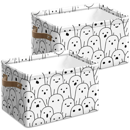 Andemie Cute Halloween Basket Toy Boxs Ghost Basket 10x14x8 in Rectangle Storage bins with Handle Foldable Organizer Bins for Boys Girls