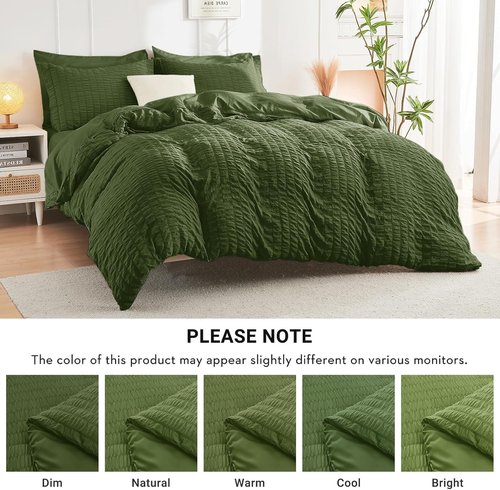 HYMOKEGE King Size Comforter Set - Olive Green Seersucker Luxury Bedding | 7-Piece All-Season Bed in a Bag