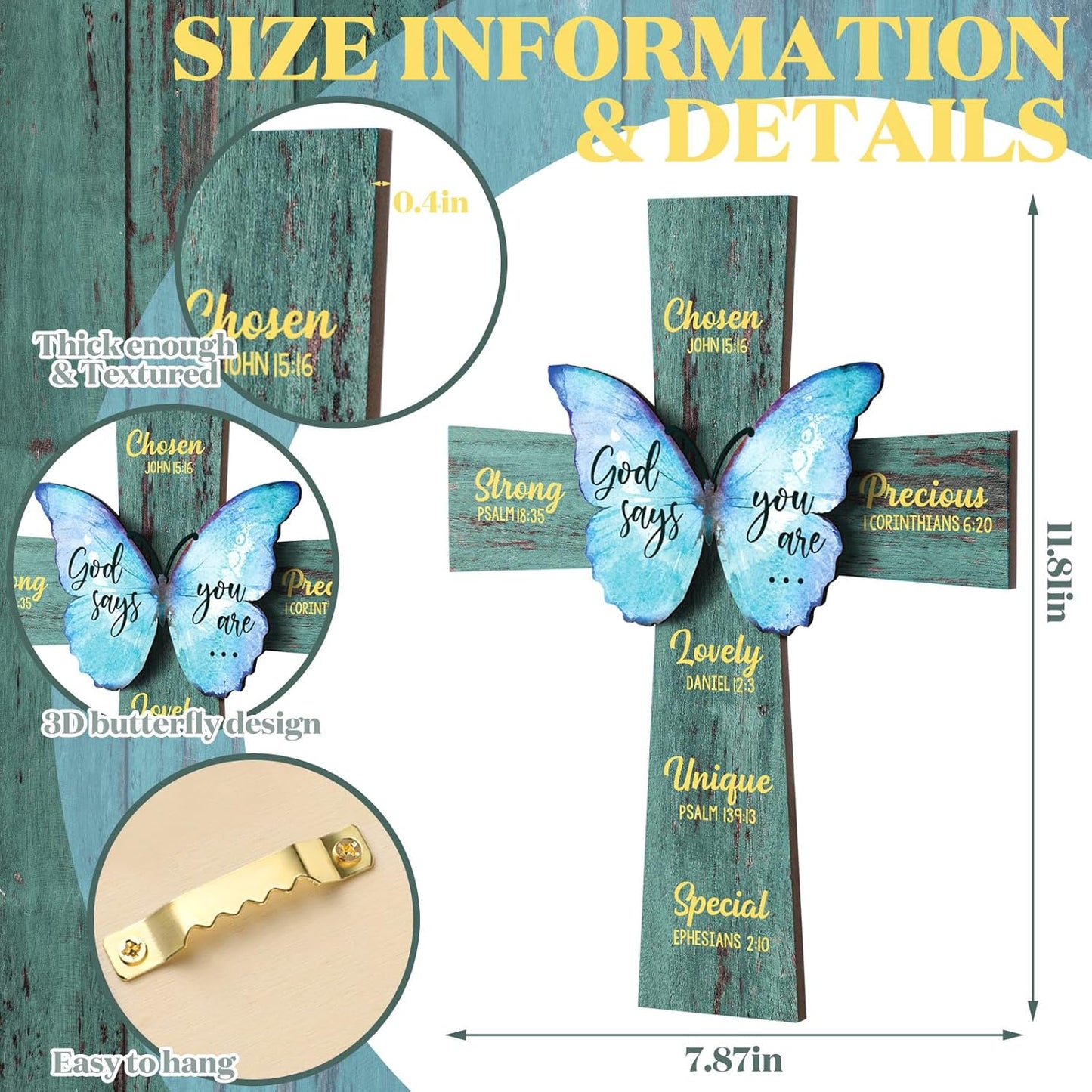 Panelee Inspirational Cross Wood Sign - 11.81 Inch Bible Verse Wall Decor for Home & Office