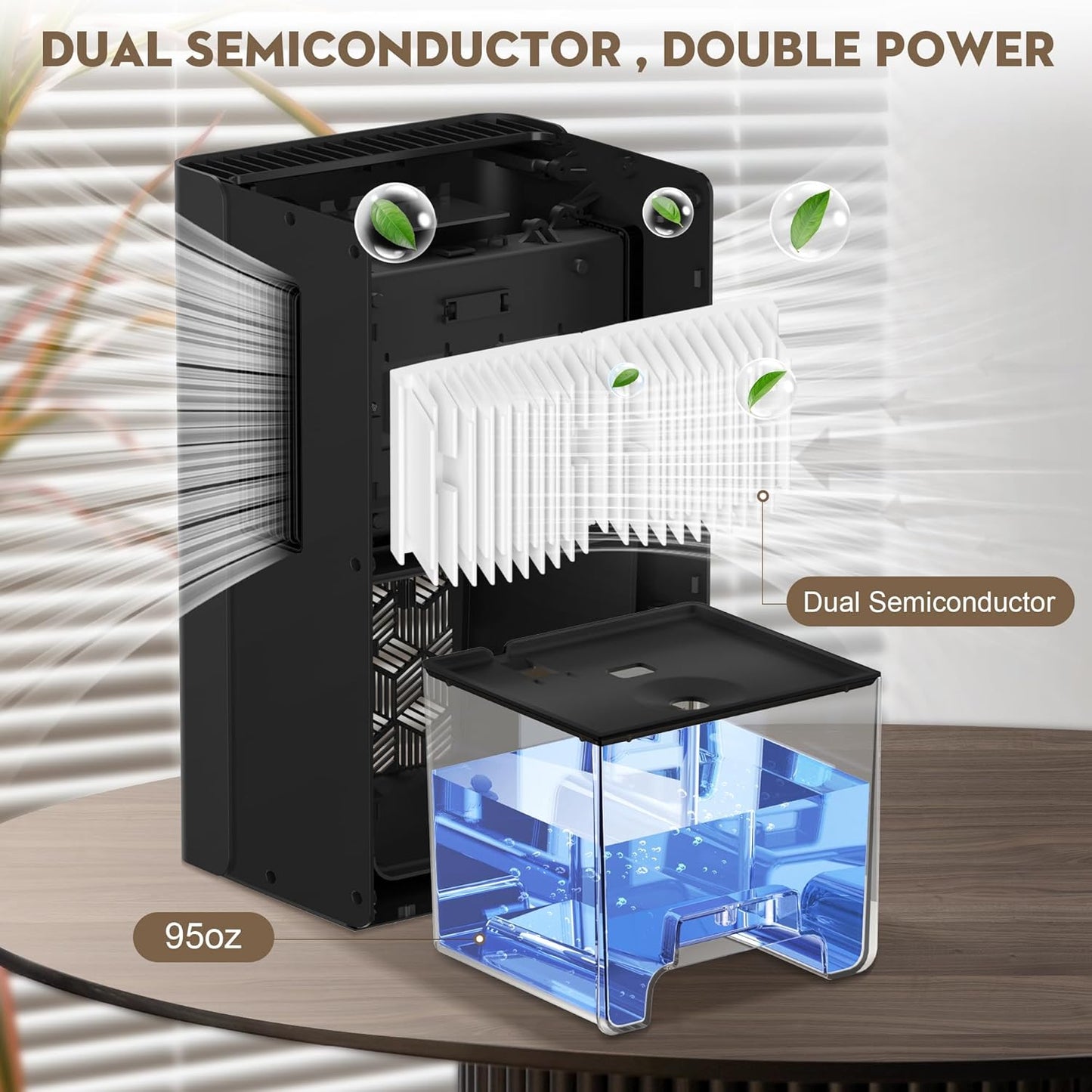 ToLife Dehumidifier - 1000 Sq.Ft. Home Dehumidifier with 95 OZ Water Tank & Auto Shut Off | Black
