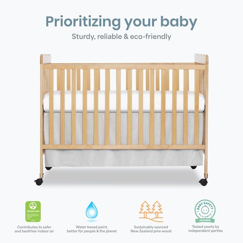 Dream On Me Carson Classic 3-in-1 Convertible Baby Crib - Natural Finish, GreenGuard Gold Certified, 4 Mattress Heights