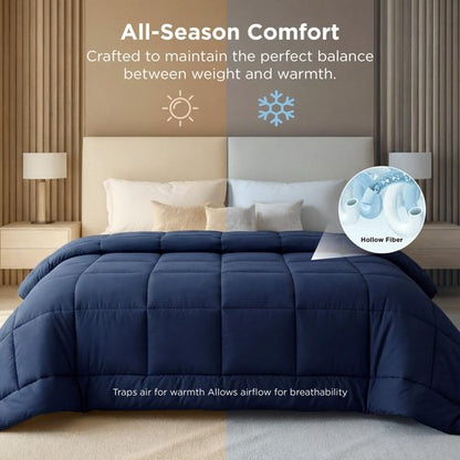 Bedsure Comforter Duvet Insert - Quilted Comforters Oversize Queen, All Season Duvet, GentleSoft Down Alternative Bedding, with 8 Tabs, Gifts for Women/Men, Navy Blue, Oversize Queen 98 x 98 Inches
