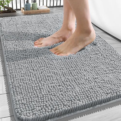 OLANLY Bathroom Rugs 34x21, Extra Soft Absorbent Chenille Bath Rugs, Rubber Backing Quick Dry, Machine Washable Bath Mats for Bathroom Floor, Tub and Shower, Home Decor Accessories, Light Grey