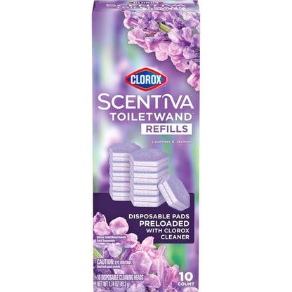 CLOROX Scentiva ToiletWand Toilet Cleaner Refills, Toilet brush, Lavender and Jasmine, 10 Count