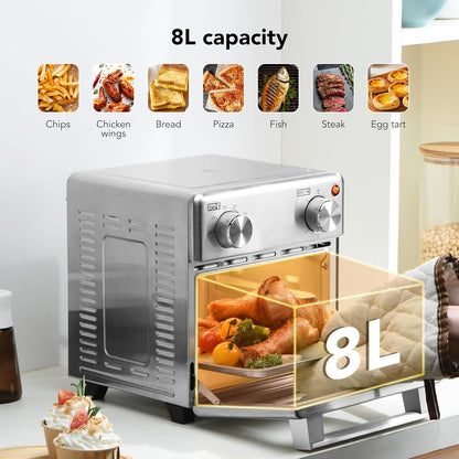 Skiennix 8.5QT Toaster Oven Air Fryer Combo - Stainless Steel, Fast Preheat, Ideal for Small Spaces