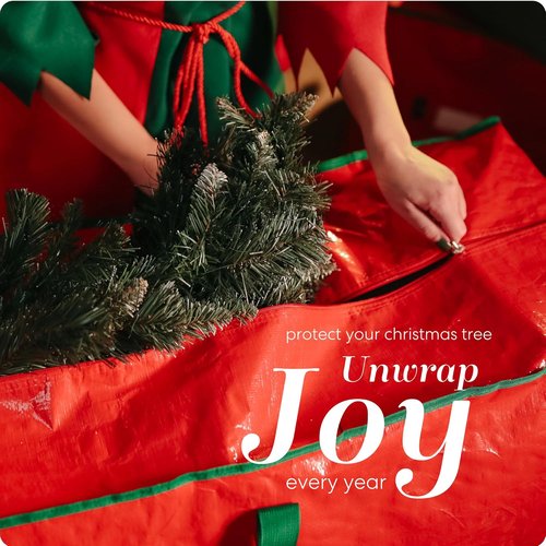 Handy Laundry Christmas Tree Storage Bag - Heavy Duty Waterproof Tarp for 9-Foot Tree | Red with Reinforced Handles & Double Zipper