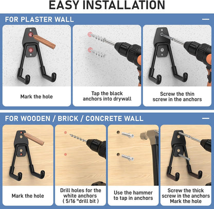 Skiennix Heavy Duty Garage Hooks - Anti-Slip Wall Mount Storage for Bikes, Hoses & Tools | 30 Pack Black