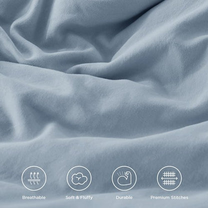 Andency Grayish Blue Full Size Comforter Set, 3 Pieces Lightweight Fluffy Shabby Chic Ruffle Bedding Comforter Sets, All Season Soft Microfiber Bed Set for Kids, Boys, Men(79x90Inch)