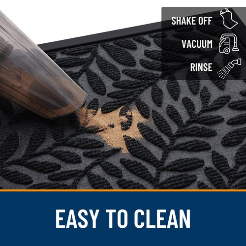 OLANLY Door Mat Indoor Outdoor Entrance, 29.5x17, Waterproof All-Weather All-Season Doormat, Sturdy Natural Rubber, Stain and Fade Resistant, Low Profile, Easy Clean Patio Entryway Mat, Black