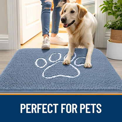 OLANLY Dog Door Mat - Absorbent Muddy Paws Doormat | Non-Slip, Quick Dry Chenille, 32x20, Airy Blue & White