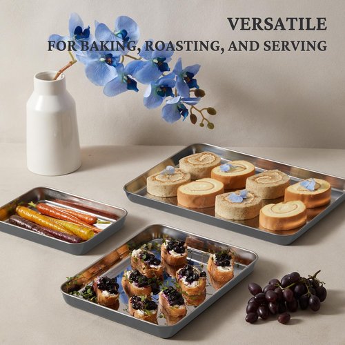 BRONYPRO Stainless Steel Baking Sheet Set - Non-Toxic, Warp-Resistant Cookie Sheets | 9/12/16 Inch Gray Trays