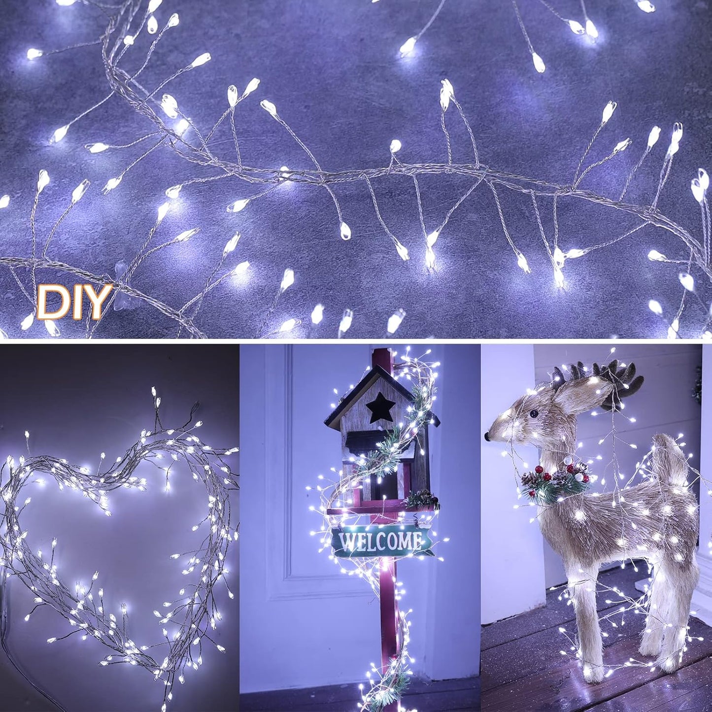 Skiennix Fairy Lights - 10Ft 200LED Waterproof Silver Wire String Lights | 8 Modes for Bedroom & Wedding Decor