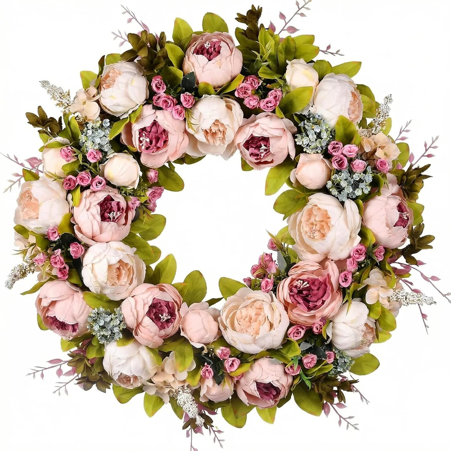 Peony Rose Spring Wreath by [Brand Name] - 22 Inch Handmade Floral Decor for Front Door & Windows