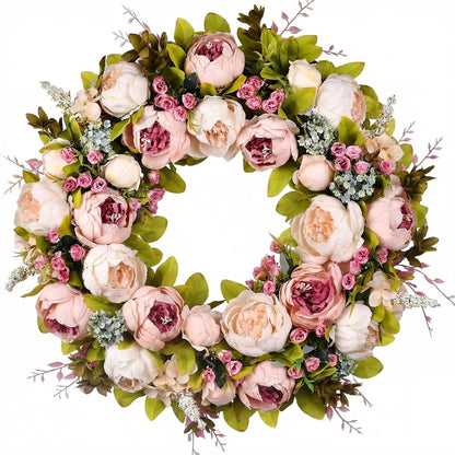 Peony Rose Spring Wreath by [Brand Name] - 22 Inch Handmade Floral Decor for Front Door & Windows