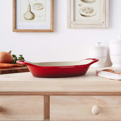 Lodge Enameled Cast Iron Oval Casserole | 2 Quart with Dual Handles - Oven Safe to 500°F - Red