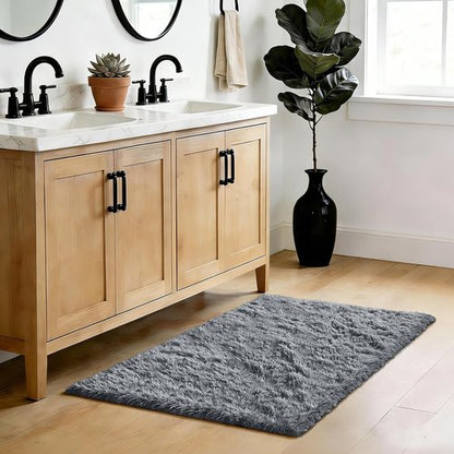 Fluffy Rug Shaggy Area Rug, Grey 2x4 Area Rugs for Bedroom, Small Bedside Rug, Soft Fluffy Shaggy Entryway Throw Rugs for Living Room Bedroom Kids Room Home Decor