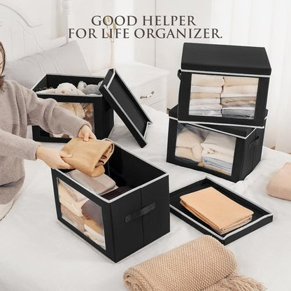 Homsorout Storage Bins - 3 Pack Large Fabric Organizing Cubes with Lids & Handles | Black