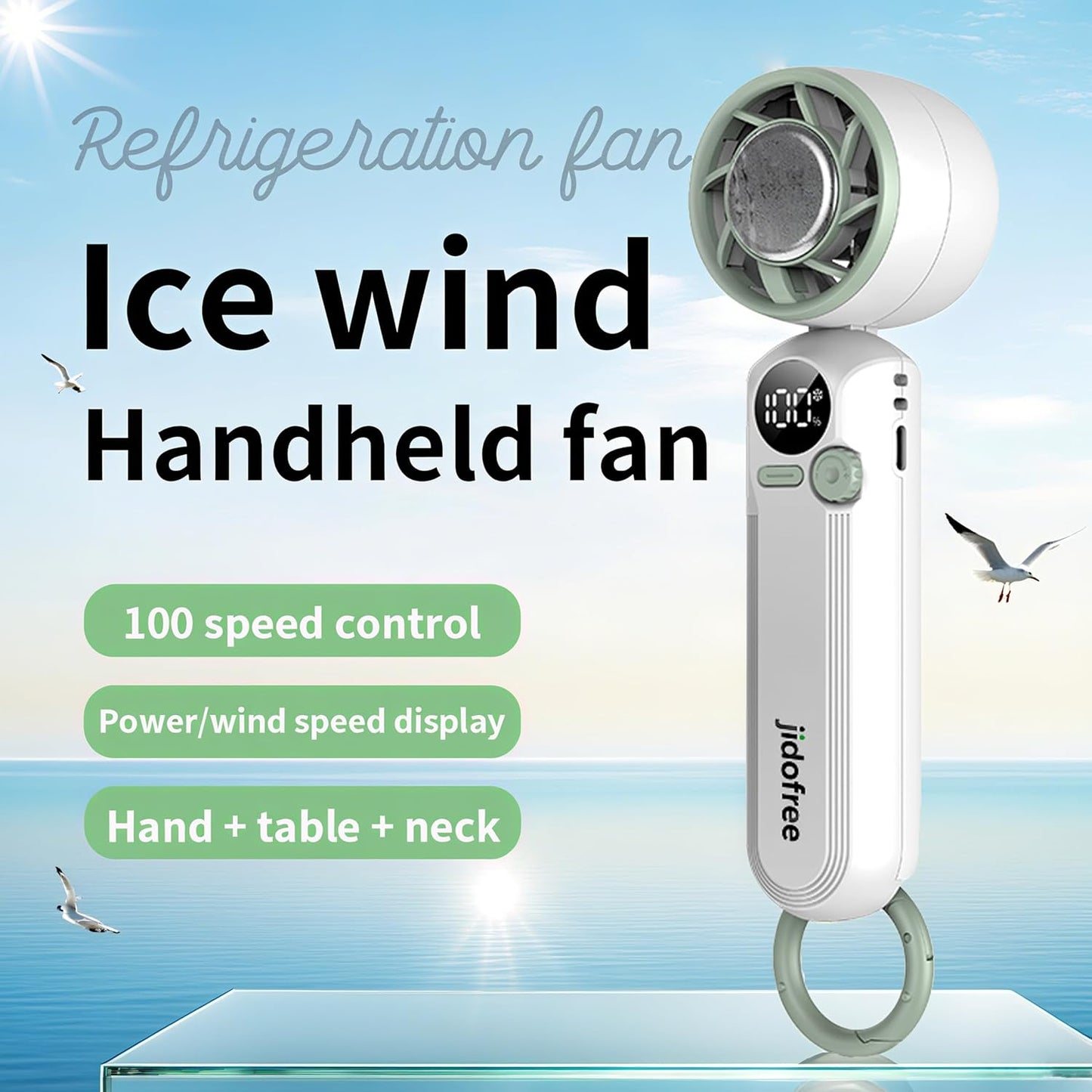 Skiennix Handheld Mini Fan - Portable Rechargeable Turbo Fan With Ice Cooler & Adjustable Speed | Foldable Hook & Lanyard