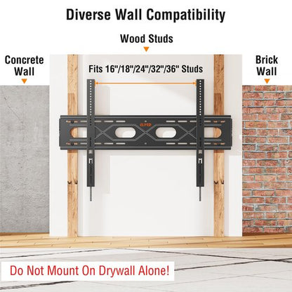 ELIVED Heavy Duty TV Mount for Most 50-120 Inch tvs Up to 220 lbs, Fixed Wall Mount Fits 16"/24"/ 32"/36" Studs, Low Profile TV Bracket up to VESA 950x600mm, 1.1" Space Saving