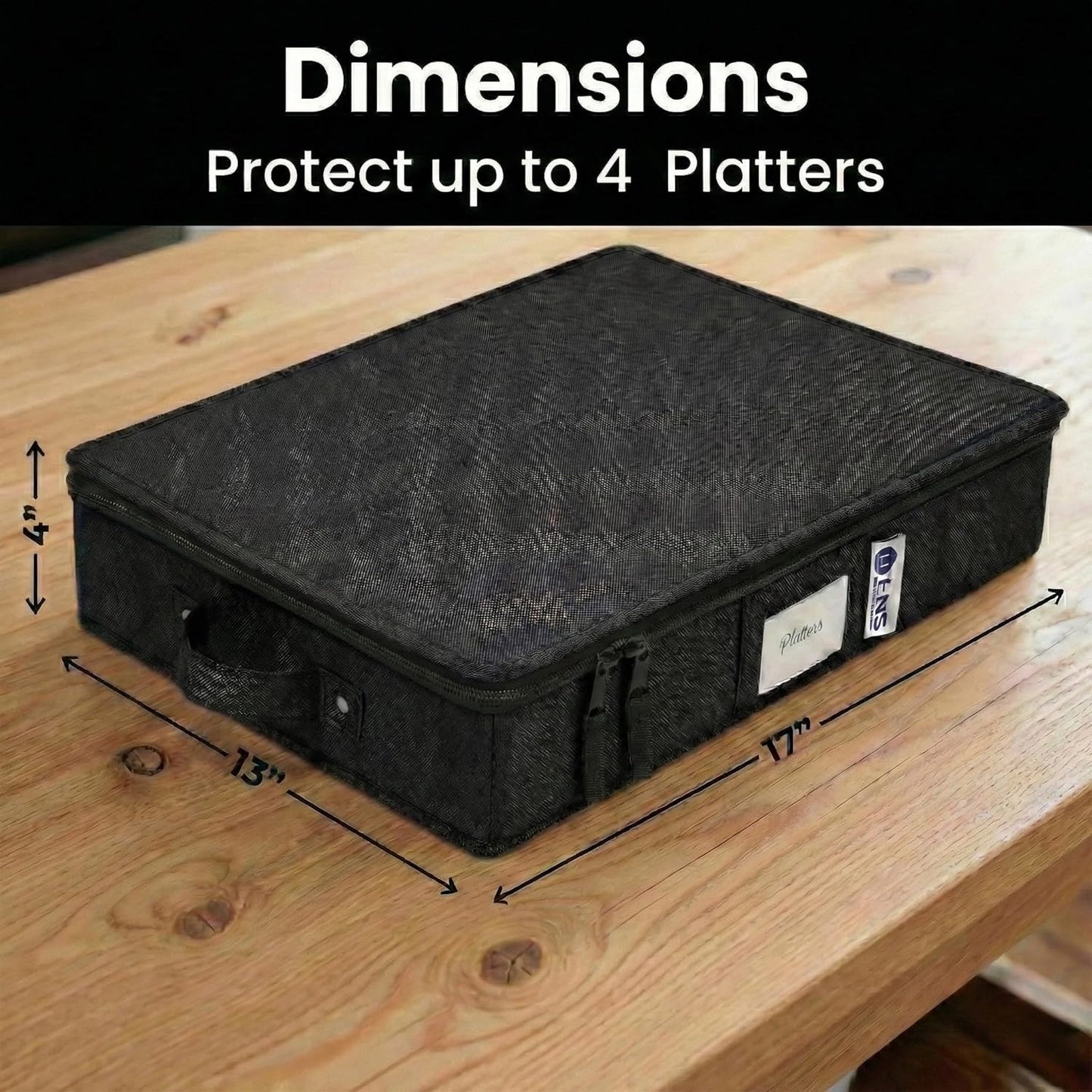 Platter Storage Containers - Hard Shell Protection for Fine China | Sturdy Dish Organizer with Dividers - Holds Up to 4 Platters (Black)