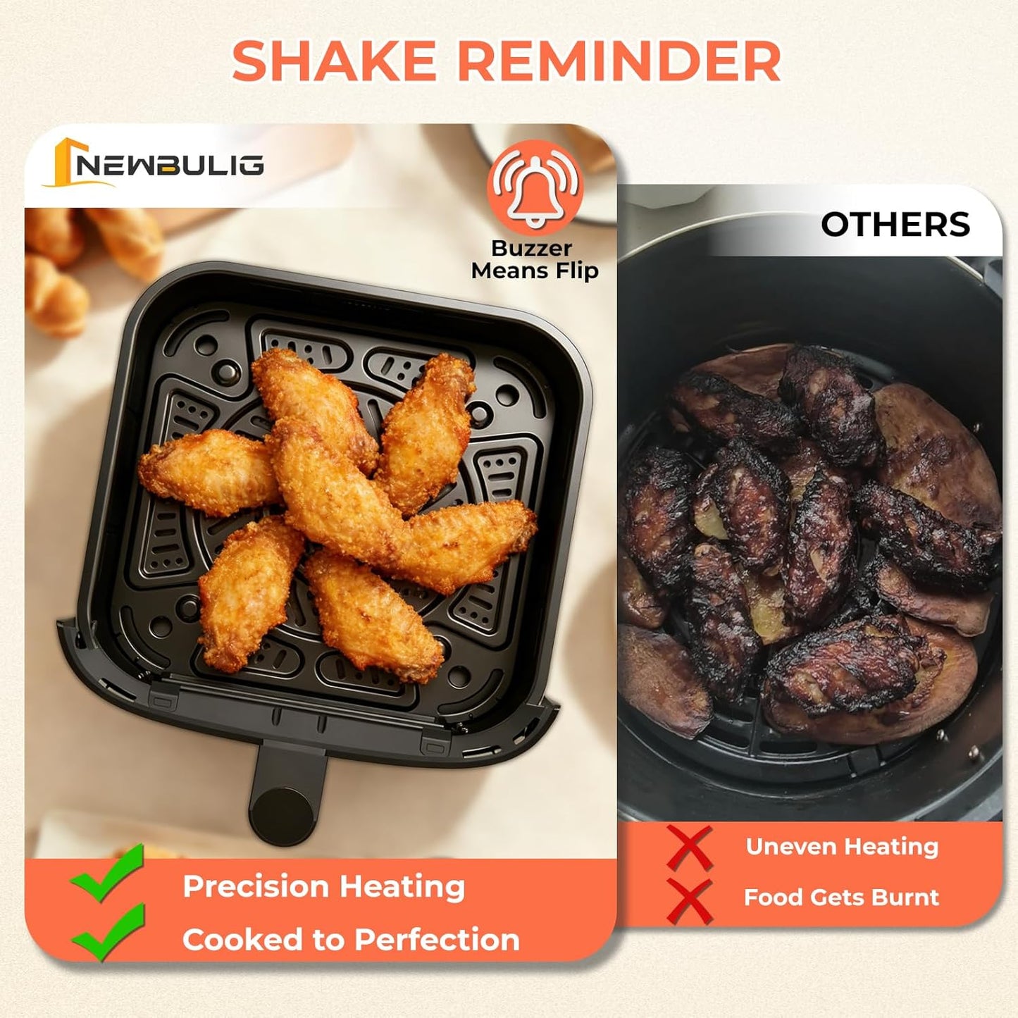 NEWBULIG Air Fryer - 4QT Digital Touchscreen with Easy View Window & 8 Cooking Presets - White