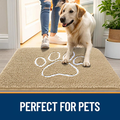 OLANLY Dog Door Mat - Absorbent Non-Slip Mud Mat for Paws | 70x24 Beige Chenille Design