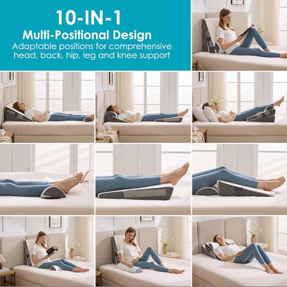 Regine Switzerland Wedge Pillow Set - Adjustable Memory Foam for Acid Reflux Relief | 3-Piece White & Grey