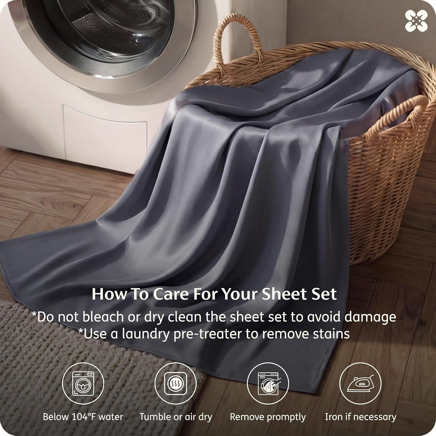 Bedsure Queen Sheet Set - Cooling Bamboo Rayon Sheets | Breathable, Soft & Deep Pocket Up to 16" - Dark Grey
