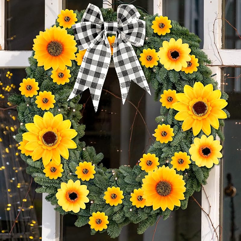 Sunflower Christmas Tree Decoration Kit - 62 Pcs with Ribbons, 4 Sizes