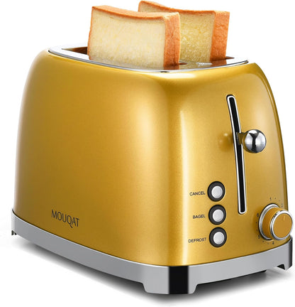 Skiennix Gold 2-Slice Toaster - Wide Slot Stainless Steel with 6 Shade Settings & Removable Crumb Tray