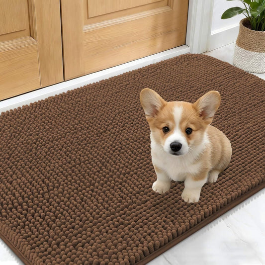OLANLY Dog Door Mat - Absorbent Non-Slip Chenille Mat for Muddy Paws | 30x17 Mocha Washable Doormat