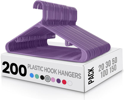 Utopia Home Plastic Hangers 200 Pack - Durable Space-Saving Clothes Hangers - Heavy Duty Purple Design