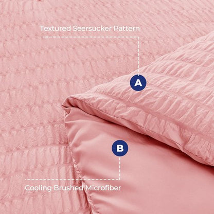 HYMOKEGE Queen Comforter Set - Luxury 7-Piece Seersucker Bedding in Rose Pink | All-Season Comfort
