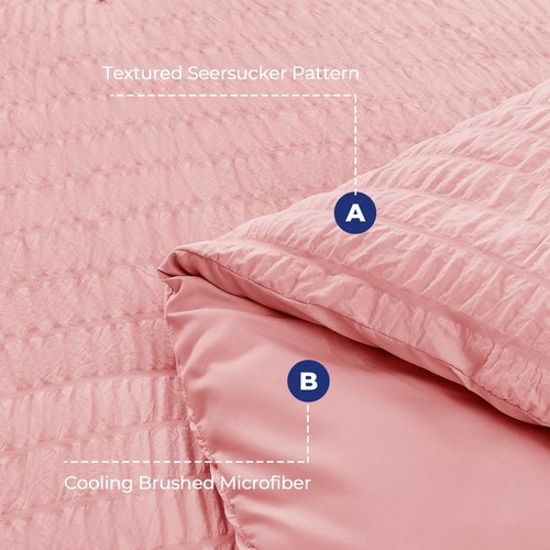 HYMOKEGE Rose Pink Full Size Comforter Sets Seersucker 7 Pieces, All Season Luxury Bed in a Bag for Bedroom, Bedding Set with Comforter, Sheets, Pillowcases & Shams