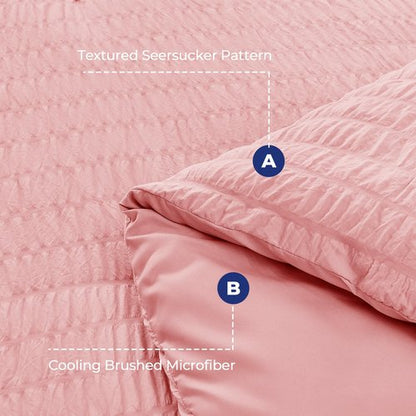 HYMOKEGE Rose Pink Full Size Comforter Sets Seersucker 7 Pieces, All Season Luxury Bed in a Bag for Bedroom, Bedding Set with Comforter, Sheets, Pillowcases & Shams