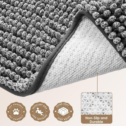 EHEYCIGA Super Absorbent Dog Door Mat - Quick Dry Chenille, Non-Slip, 30x20 Inch, Grey