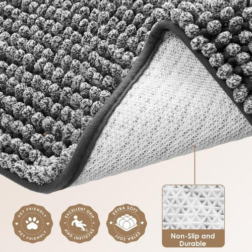 EHEYCIGA Super Absorbent Dog Door Mat for Muddy Paws 30x20 Inch Indoor, Front Doormat Outside Entrance, Quick Dry Chenille Washable Dog Crate Bed, Non-Slip Pet Rug Mud Mat Outdoor Entryway, Grey